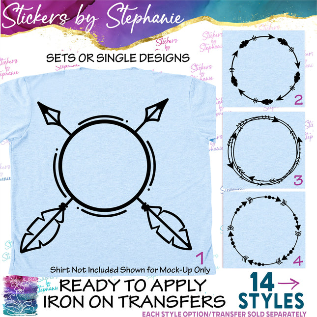 (s7-01-081) Arrow Monogram Frame Iron-On Transfer