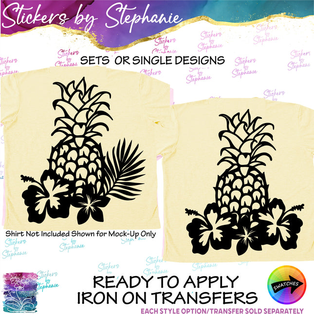 (s7-01-083) Pineapple Hibiscus Flowers Iron-On Transfer
