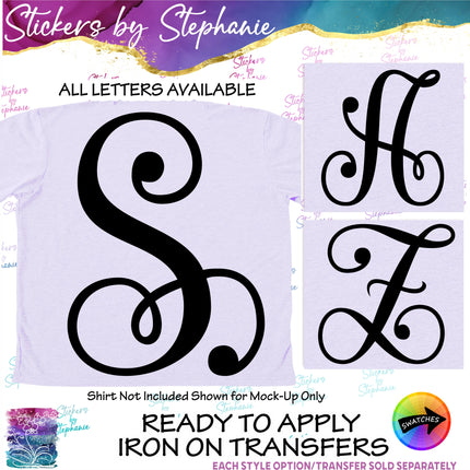 (s7-01-084) Script Monogram Letter Iron-On Transfer