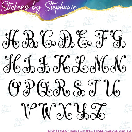 (s7-01-084) Script Monogram Letter Iron-On Transfer