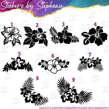 (s7-01-086) Hibiscus Flowers Leaves Iron-On Transfer