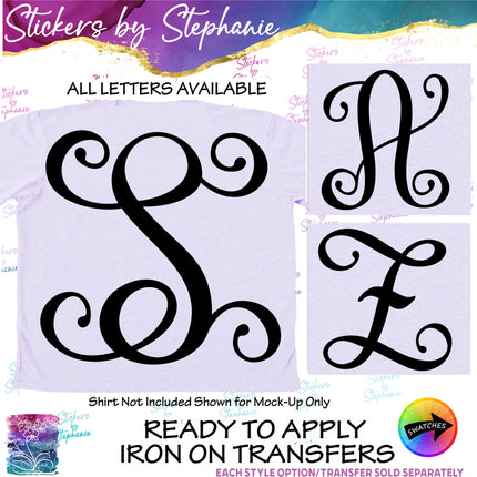 (s7-01-087) Vine Script Monogram Letters Iron-On Transfer