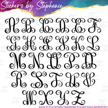 (s7-01-087) Vine Script Monogram Letters Iron-On Transfer