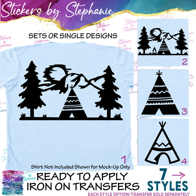 (s7-01-089) Teepee, Mountains Iron-On Transfer