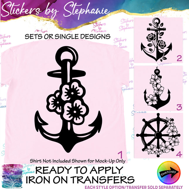 (s7-01-091) Anchor Flowers Iron-On Transfer