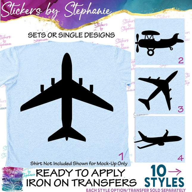 (s7-01-092) Airplane, Jet Plane Silhouette Iron-On Transfer