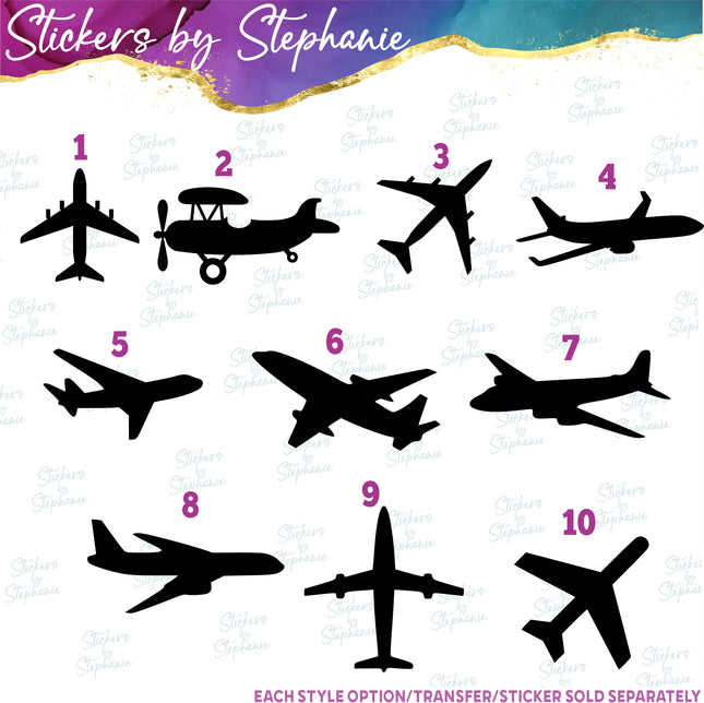 (s7-01-092) Airplane, Jet Plane Silhouette Iron-On Transfer