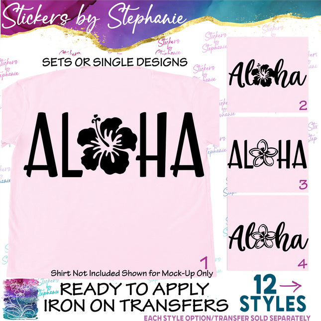 (s7-01-094) Aloha Hibiscus Plumeria Flowers Iron-On Transfer