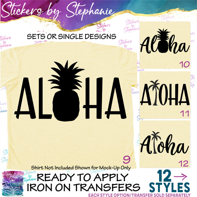 (s7-01-096) Aloha Pineapple, Palm Tree Iron-On Transfer