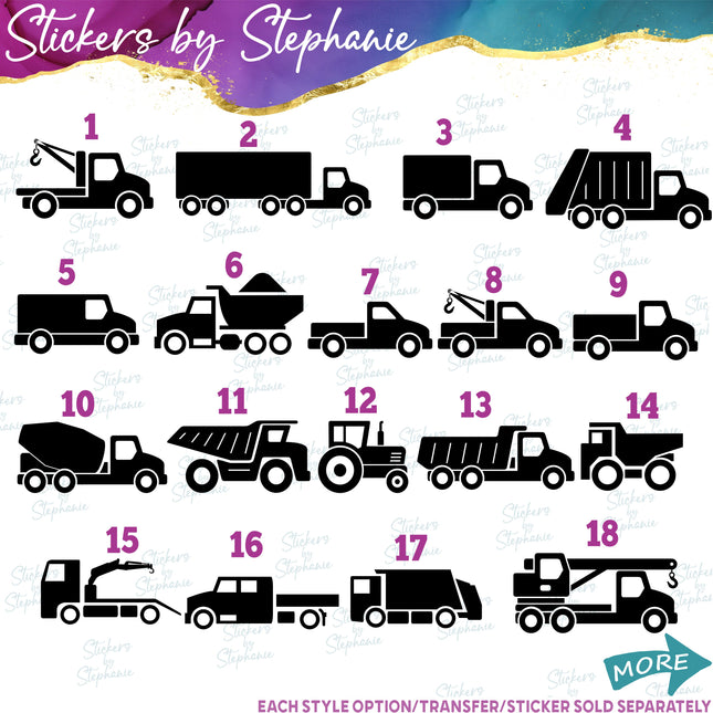 (s7-01-097)Truck, Tow, Delivery, Garbage Iron-On Transfer