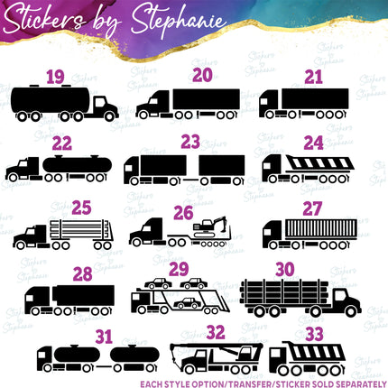 (s7-01-097)Truck, Tow, Delivery, Garbage Iron-On Transfer