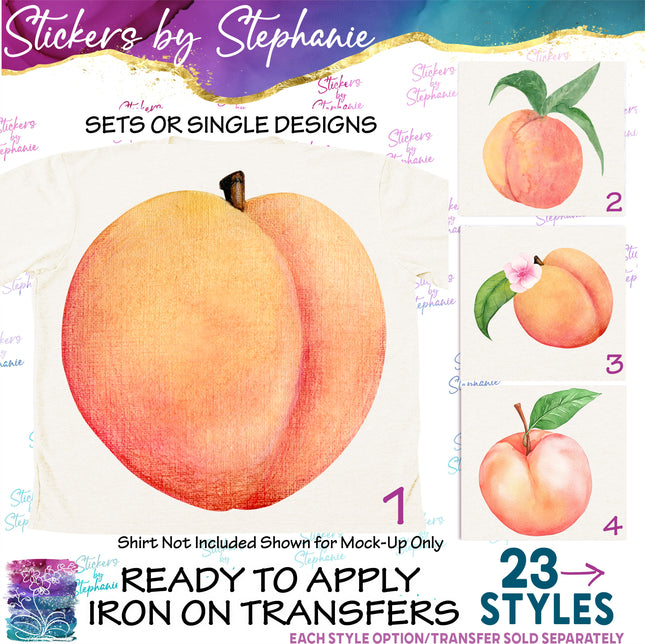 (s02-107) Peach Fruit Peaches Flowers Graphic Iron-On Transfer
