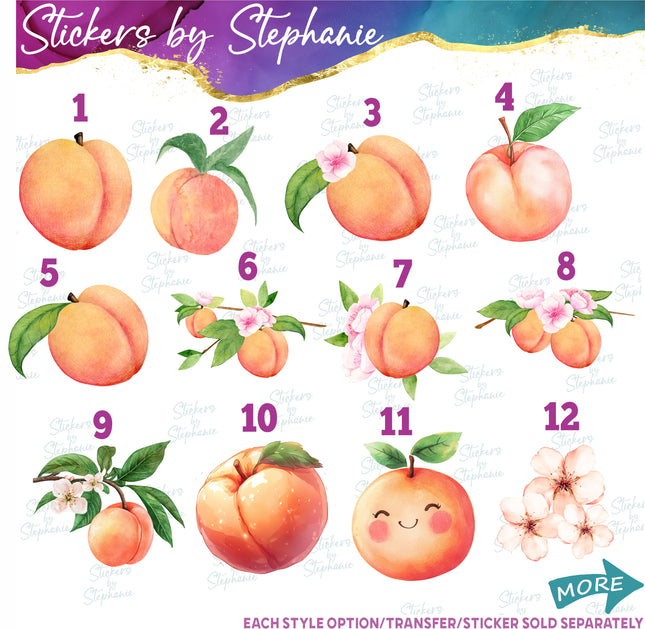 (s02-107) Peach Fruit Peaches Flowers Graphic Iron-On Transfer