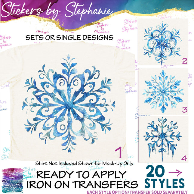 (s02-109) Snowflakes Snow Watercolor Graphic Iron-On Transfer