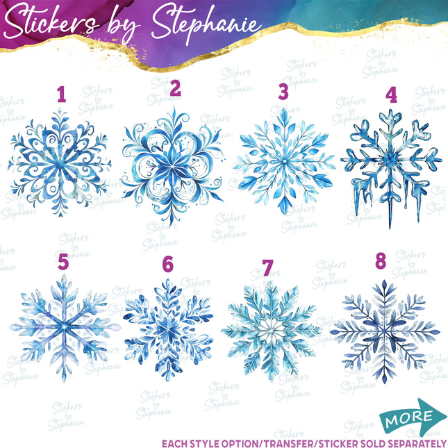 (s02-109) Snowflakes Snow Watercolor Graphic Iron-On Transfer