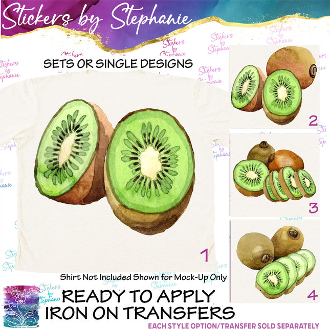 (s02-117) Kiwi Fruit Watercolor Graphic Iron-On Transfer