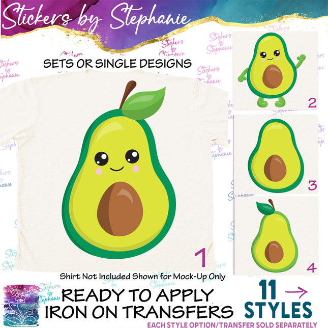 (s02-118) Kawaii Avacado Illustrated Graphic Iron-On Transfer