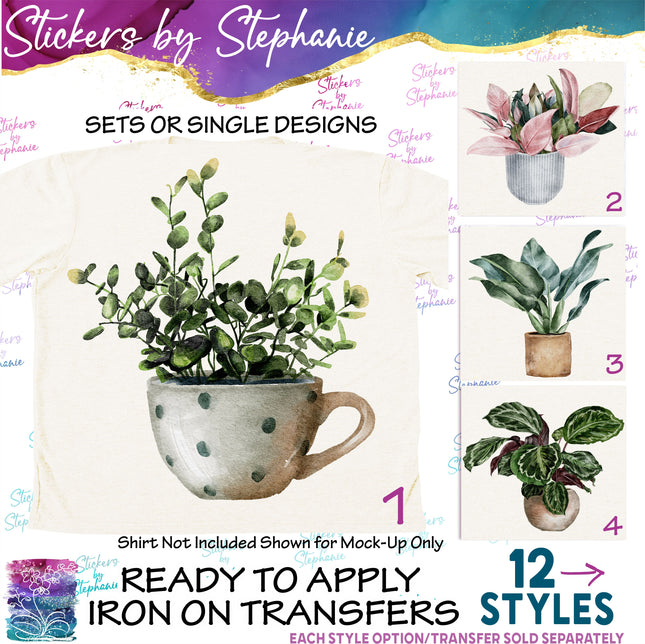 (s02-126) Plants Houseplants Watercolor Graphic Iron-On Transfer