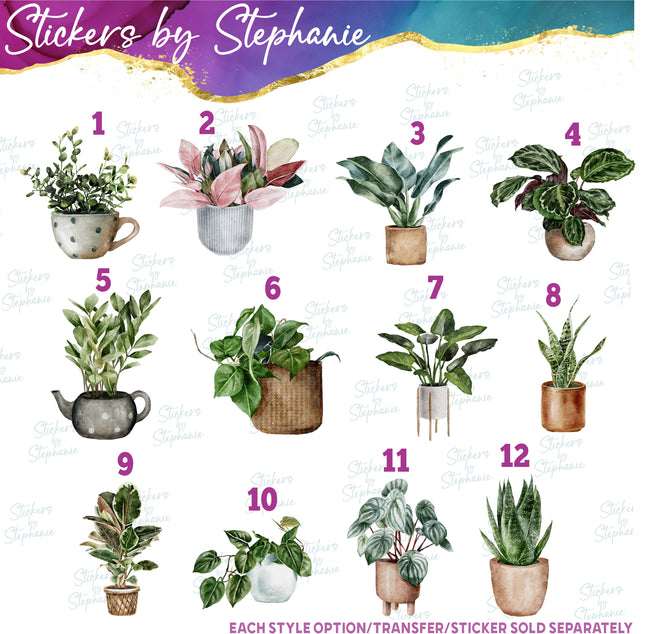 (s02-126) Plants Houseplants Watercolor Graphic Iron-On Transfer