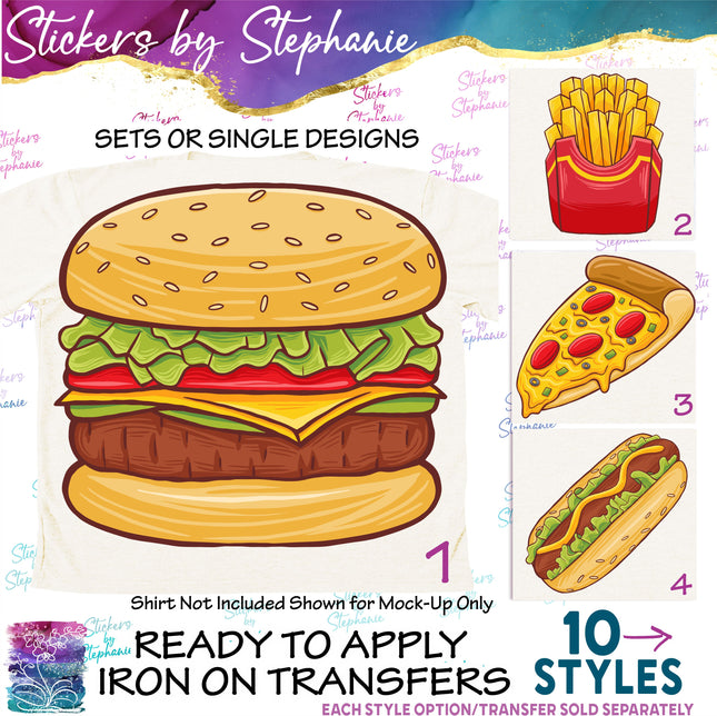 (s02-132) Fast Food Hamburger Pizze French Fries Graphic Iron-On Transfer