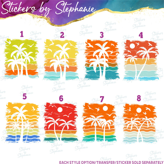 (s02-134) Retro Sunset Palm Trees Graphic Iron-On Transfer