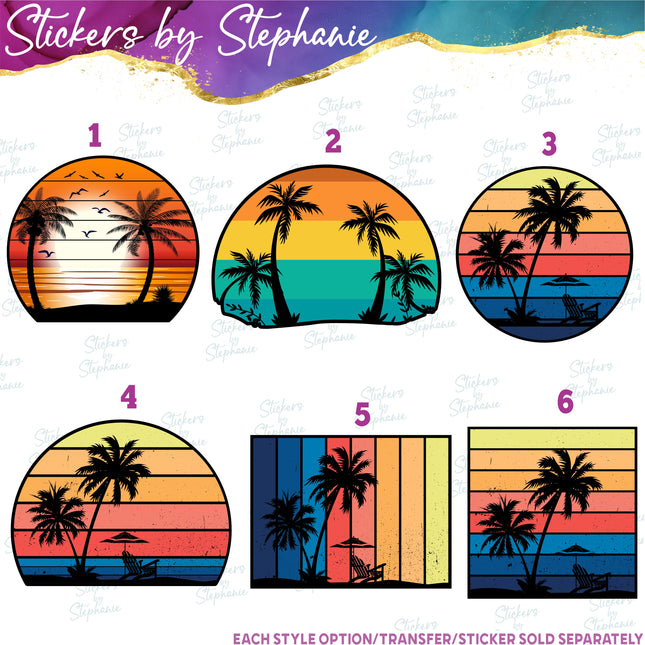 (s02-135) Retro Sunset Palm Trees Graphic Iron-On Transfer