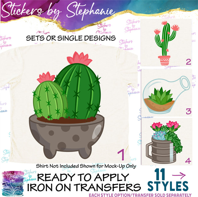 (s02-138) Cactus Succulents Illustrated Graphic Iron-On Transfer