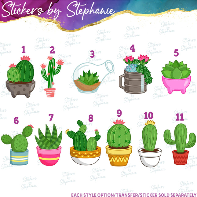 (s02-138) Cactus Succulents Illustrated Graphic Iron-On Transfer