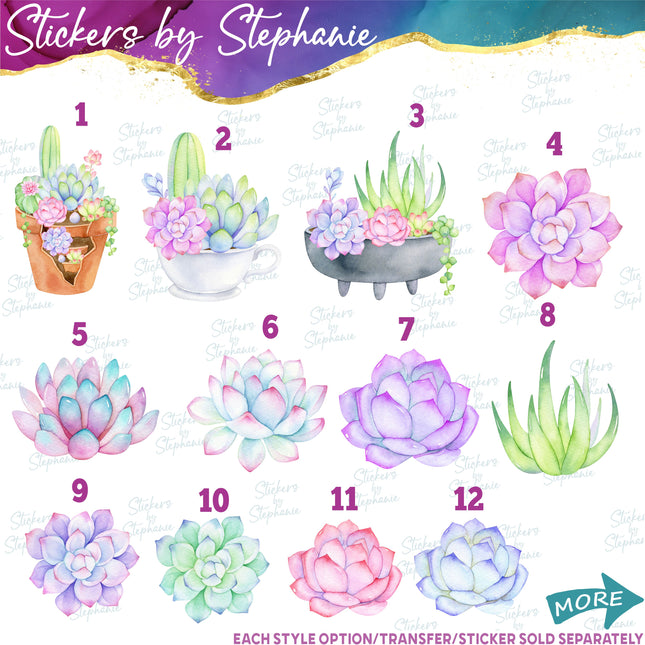 (s02-139) Succulents Cactus Flowers Watercolor Graphic Iron-On Transfer