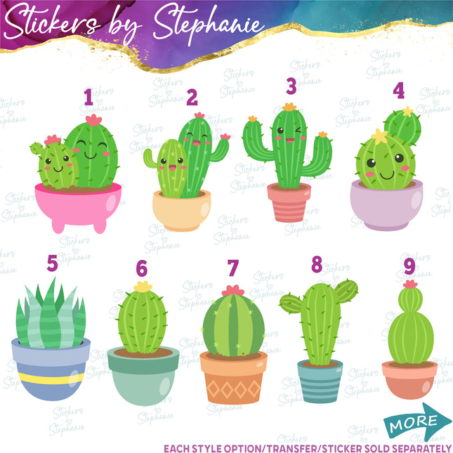 (s02-147) Kawaii Cactus Succulents Illustrated Graphic Iron-On Transfer