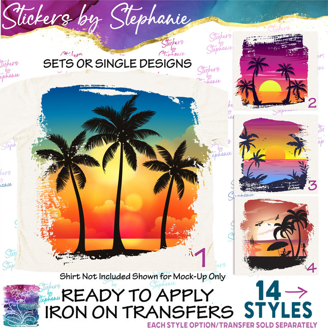(s02-165) Sunset Beach Landscape Graphic Iron-On Transfer