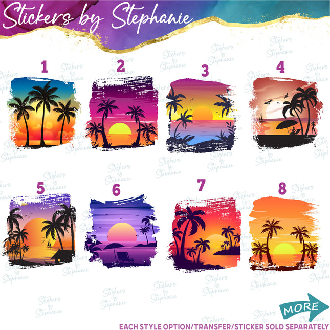 (s02-165) Sunset Beach Landscape Graphic Iron-On Transfer