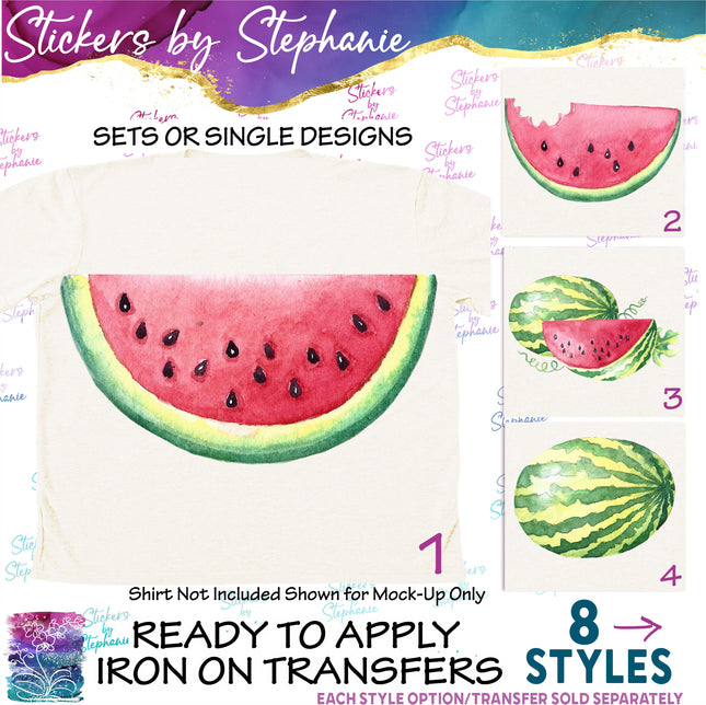 (s02-182) Red Watermelon Half Slice Whole Watercolor Graphic Iron-On Transfer