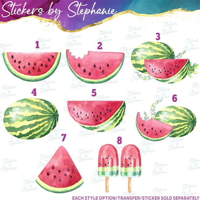 (s02-182) Red Watermelon Half Slice Whole Watercolor Graphic Iron-On Transfer