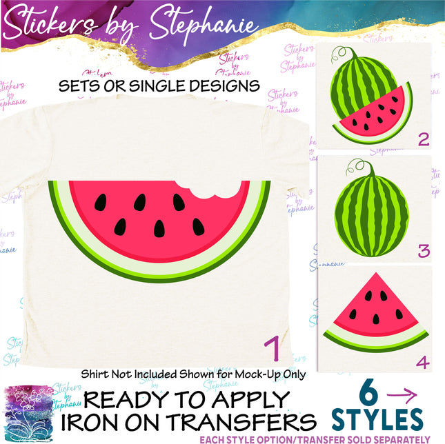 (s02-185) Red Half Quarter Slice Whole Illustrated Graphic Iron-On Transfer