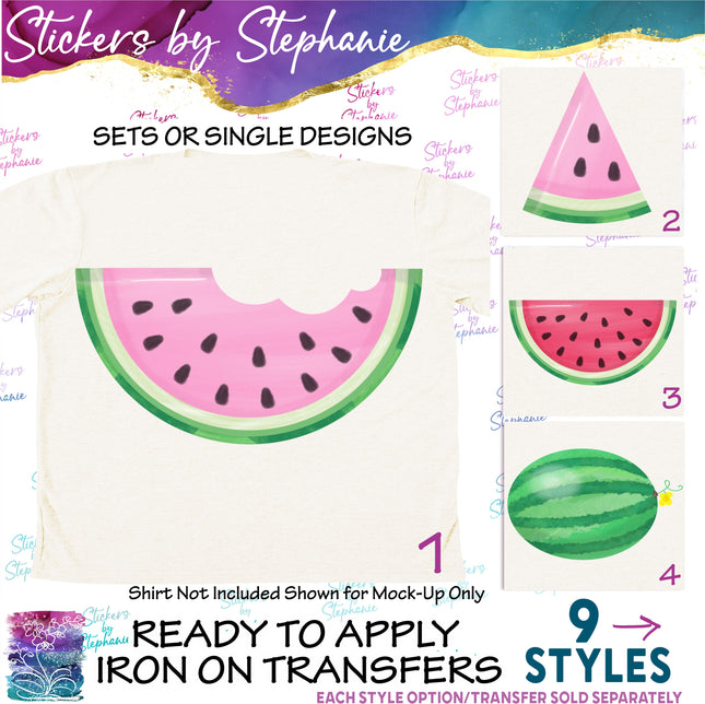 (s02-186) Pink Red Half Quarter Slice Whole Illustrated Graphic Iron-On Transfer