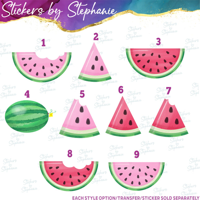 (s02-186) Pink Red Half Quarter Slice Whole Illustrated Graphic Iron-On Transfer
