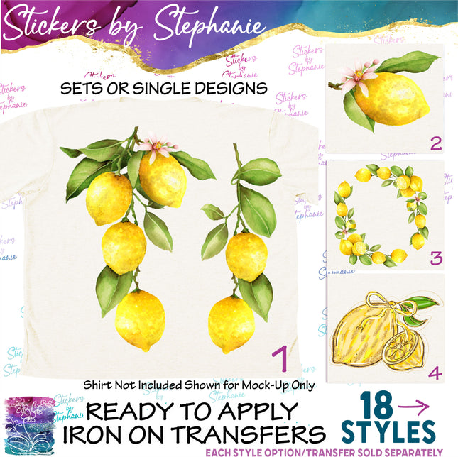 (s02-189) Lemon Lemons Fruit Watercolor Graphic Iron-On Transfer