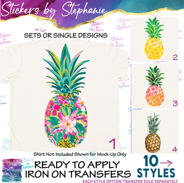 (s02-208) Pineapple Tropical Preppy Watercolor Graphic Iron-On Transfer
