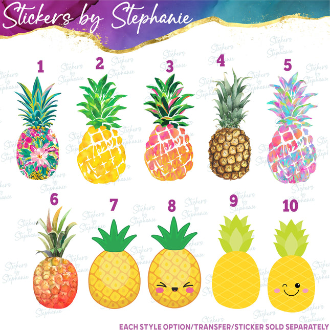 (s02-208) Pineapple Tropical Preppy Watercolor Graphic Iron-On Transfer