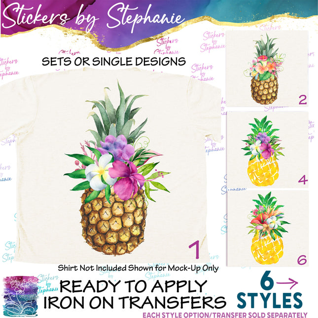 (s02-210) Pineapple Flowers Tropical Graphic Iron-On Transfer