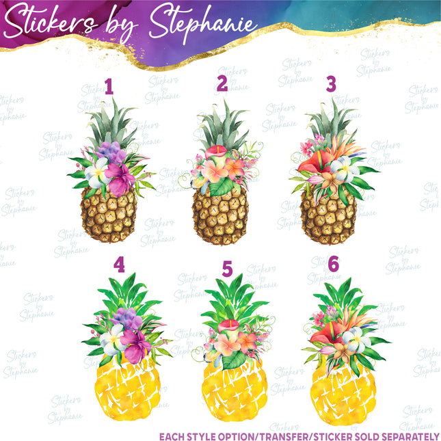 (s02-210) Pineapple Flowers Tropical Graphic Iron-On Transfer