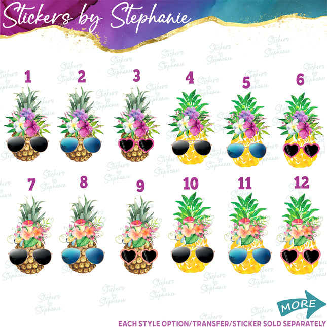 (s02-211) Pineapple Sunglasses Flowers Graphic Iron-On Transfer