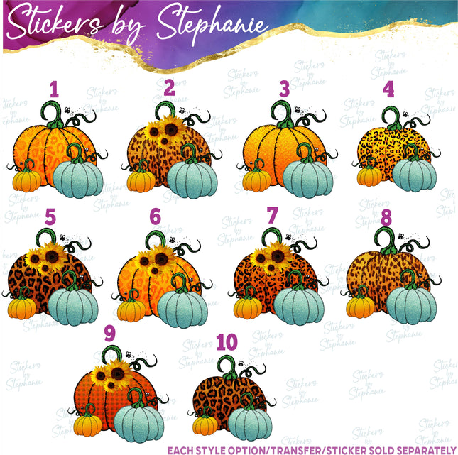 (s02-251) Leopard Teal Orange Pumpkins Graphic Iron-On Transfer