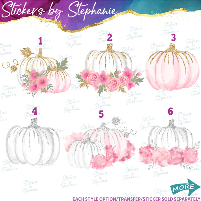 (s02-252) White Pink Pumpkins Flowers Graphic Iron-On Transfer