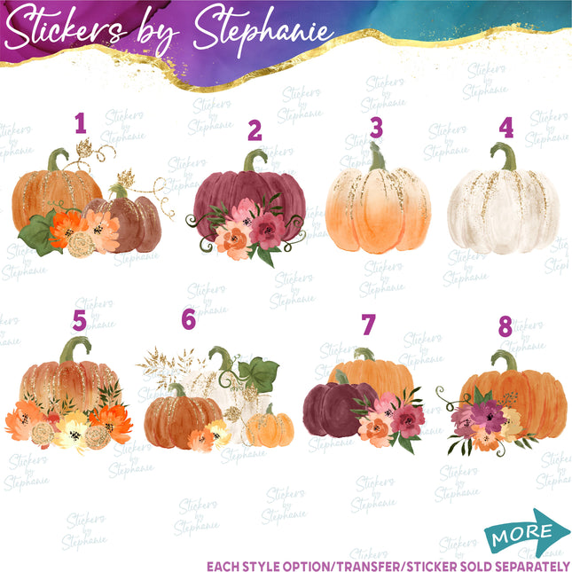 (s02-253) Brown Orange White Pumpkins Flowers Graphic Iron-On Transfer