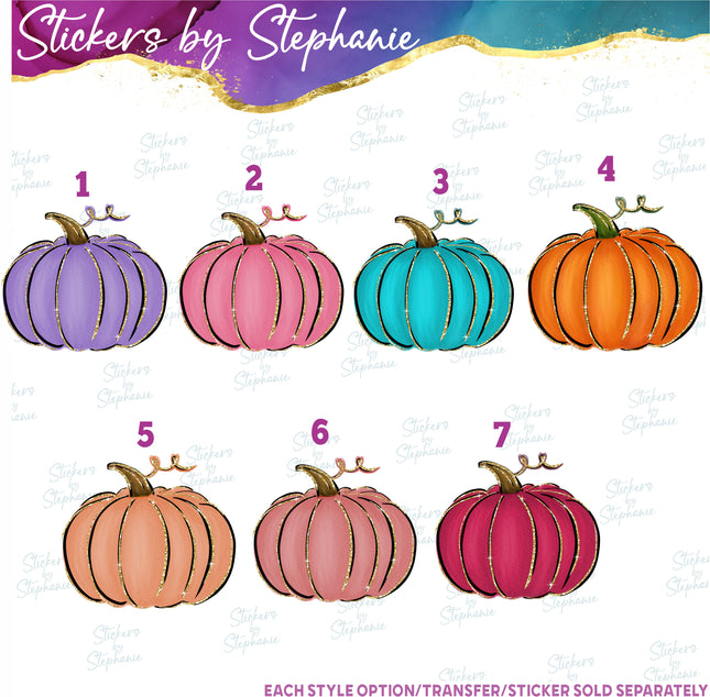 (s02-256) Colorful Pumpkins Purple Teal Pink Orange Graphic Iron-On Transfer