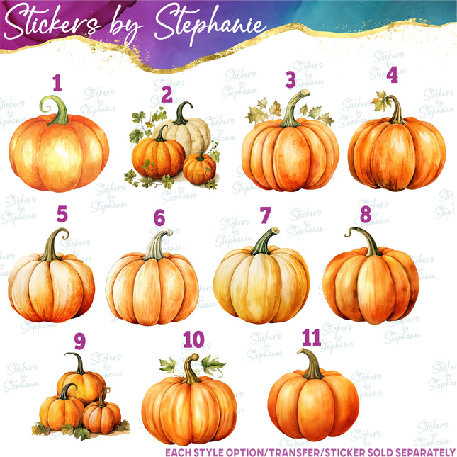 (s02-257) Pumpkins Watercolor Illustrated Graphic Iron-On Transfer