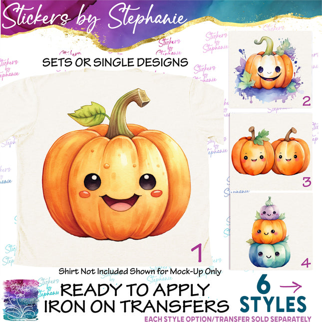 (s02-258) Kawaii Face Pumpkins Graphic Iron-On Transfer