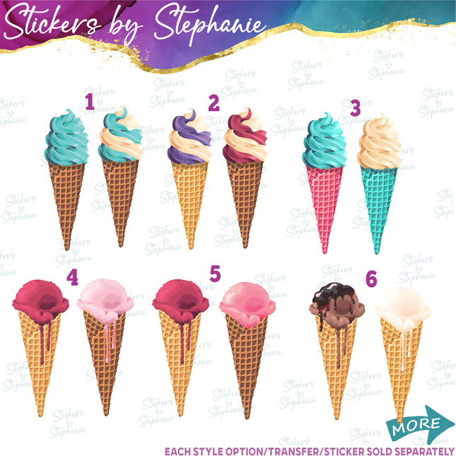 (s02-263) Soft Serve Ice Cream Waffle Cone Graphic Iron-On Transfer
